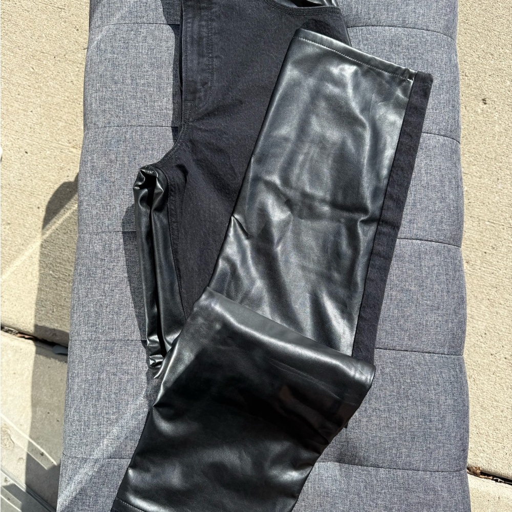 Mixed Leather and Denim Jeans